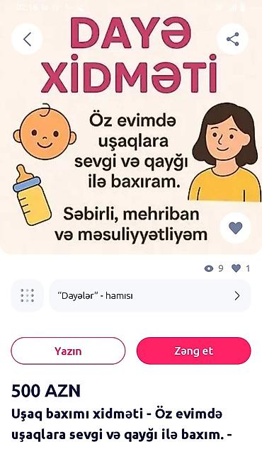 Dayələr: Dayə xidməti – uşaqların baxımı və inkişafı buzovnada yaşıyıram — 1