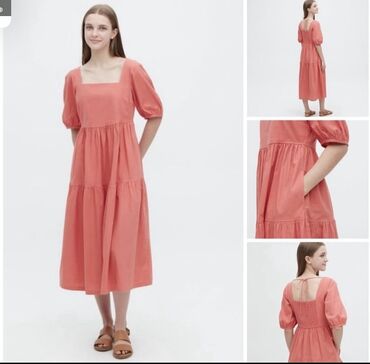 туркменские платья из штапеля: Повседневное платье, Осень-весна, Длинная модель, Лен, L (EU 40)