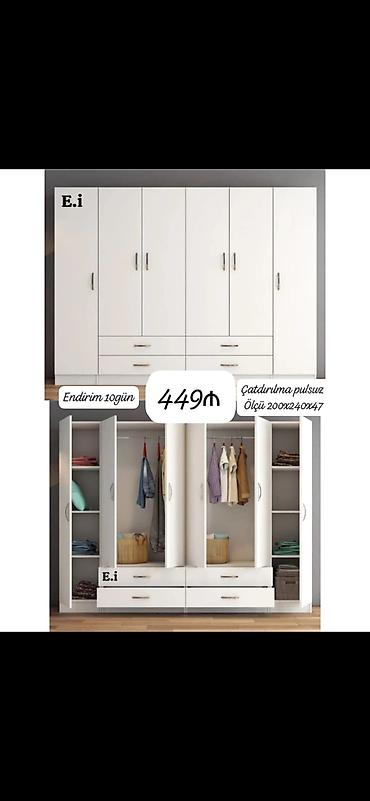 Ağ rəngli geniş paltar dolabı - Ölçü: 200 x 240 x 47 sm (şəkildə lalafo.az -da Ağ rəngli geniş paltar dolabı - Ölçü: 200 x 240 x 47 sm (şəkildə