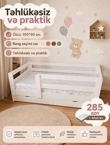 taxt doseyi: Uşaq çarpayısı – təhlükəsiz və praktik – Ölçü: 190×90 sm – Rəng — 1
