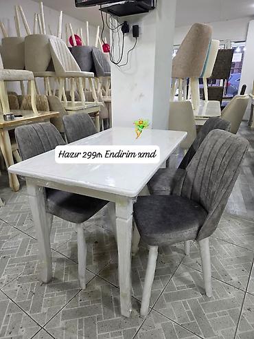 yemek stol: Mətbəx üçün, Yeni, Açılmayan, Dördbucaq masa, 4 stul — 1