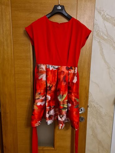 haljine od žoržeta: L (EU 40), bоја - Crvena, Večernji, maturski, Kratkih rukava