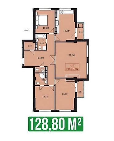3 3: 3 комнаты, 128 м², Средний Джал Элитка, 12 этаж, ПСО (под самоотделку) — 2