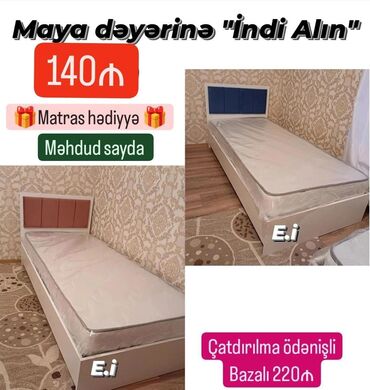 Çarpayılar: Yeni, Təknəfərlik çarpayı, Bazasız, Matras ilə, Siyirməsiz — 7