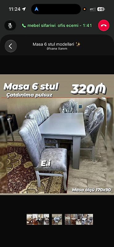 masa taxta: Masa və 6 stul dəsti - Rəng: boz - Komplekt: 1 ədəd yemək masası + 6 — 1