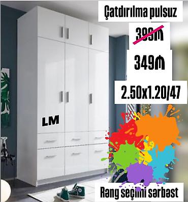 taxt sumqayıt: Ağ, yüksək parıltılı qarderob dolabı - Ölçülər: 2.50 x 1.20 x 47 - 6 — 1