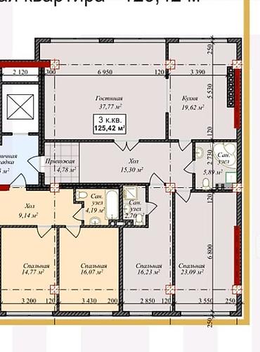 государство: 3 комнаты, 125 м², АУЦА Элитка, 3 этаж, ПСО (под самоотделку) — 1
