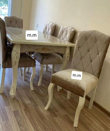 Masa və oturacaq dəstləri: Qonaq otağı üçün, Yeni, Açılmayan, Dördbucaq masa, 6 stul — 4