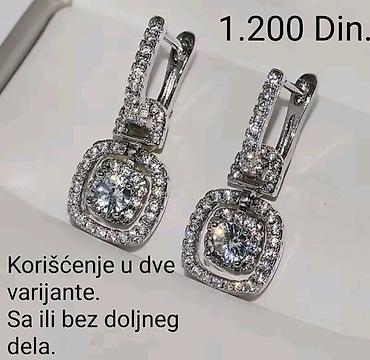 Elegantne posrebrene dvodelne minđuše od hirurskog čelika sa žigom