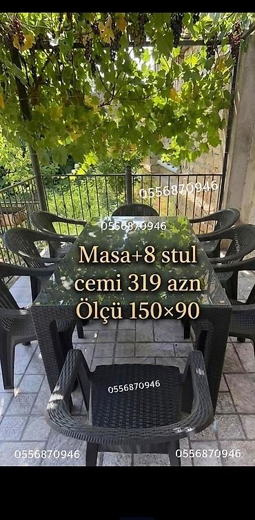 stul restoran: Yeni, Kvadrat masa, 6 stul, Qatlanan, Stullar ilə, Həsir toxunuşlu, Türkiyə — 9