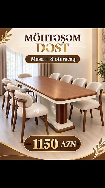 suni agac: Möhtəşəm yemək otağı dəsti – Masa + 8 oturacaq - Komlekt: 1 ədəd — 1