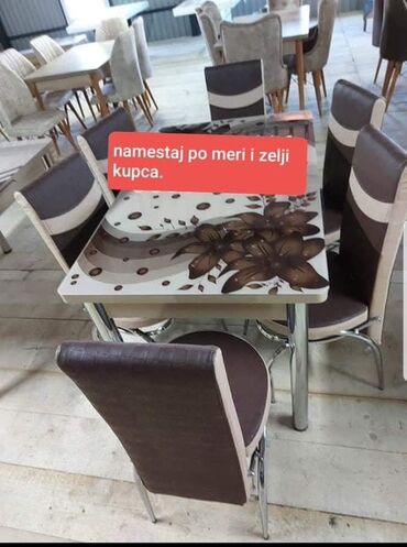 Setovi stolova i stolica: Trpezarijski set – sto sa staklenom pločom i šest stolica - Set — 14