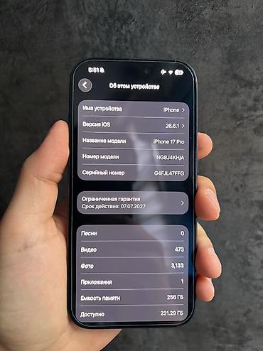 айфрн 7: IPhone 17 Pro, Б/у, 256 ГБ, Синий, Защитное стекло, 100 % — 2