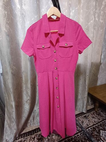платье розовое: Повседневное платье, Осень-весна, Длинная модель, Лен, Платье-рубашка, S (EU 36), M (EU 38), L (EU 40)