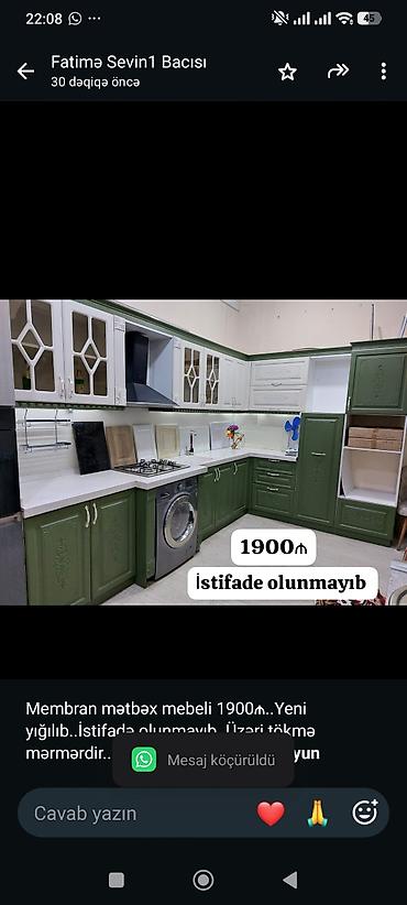 Membran mətbəx mebeli 1900₼. Yeni yığılıb. İstifadə olunmayıb. Üzəri