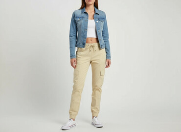 camel ubrania: UP2Fashion, Material trousers for women, size XS