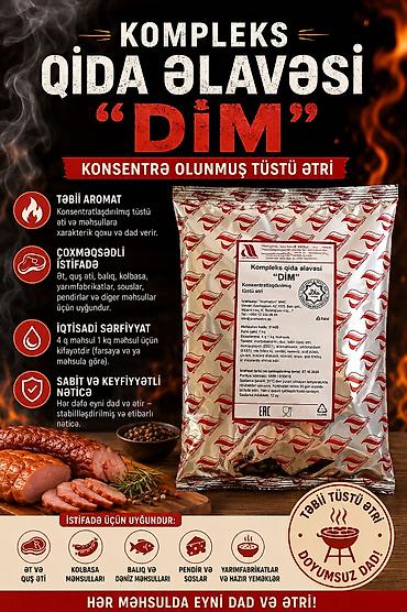 Qida məhsulları: Məhsul: Kompleks qida əlavələri – “DİM” (konsentrləşdirilmiş tüstü — 1