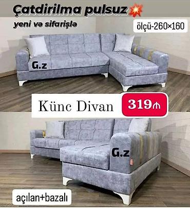 pufik divan: Künc Divan - Ölçü: 260×160 - Açılan mexanizm - Bazalı (daxili saxlama — 1