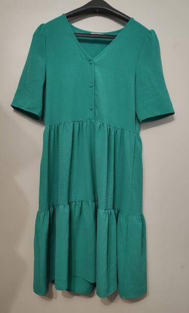 plisirana haljina zara: Only XS (EU 34), color - Turquoise, Oversize, Short sleeves