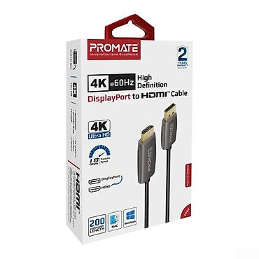 hdmi kabeli: Promate ProLink-DP200 DisplayPort to HDMI 4K@60Hz Cable 2M 🟢 Rəsmi iş — 1