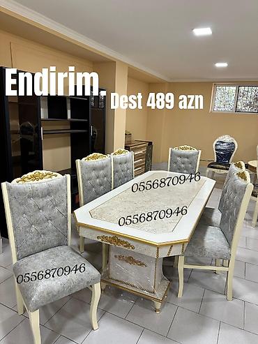 bezekli reqemler: Qonaq otağı üçün, Yeni, Açılmayan, Kvadrat masa, 6 stul — 3