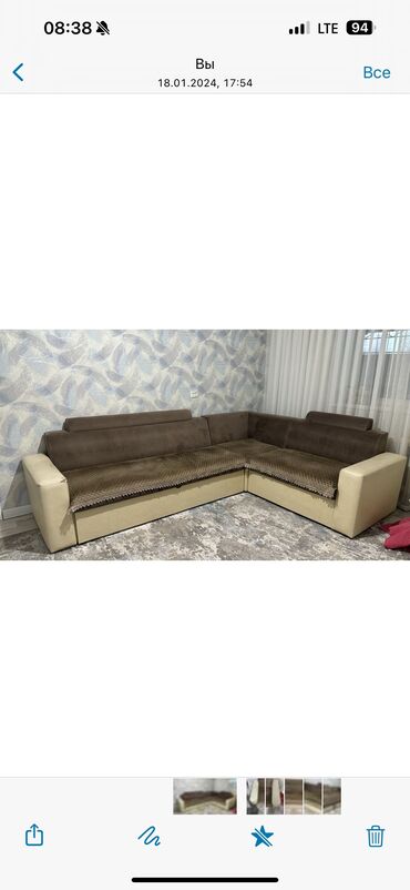 продать мягкую мебель бу: Угловой диван, цвет - Коричневый, Б/у