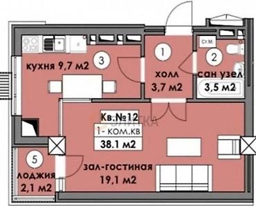 Продажа квартир: 1 комната, 38 м², 12 этаж, Евроремонт — 10