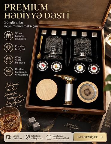 hədiyyəsi: 🥃 Viski Box Box-un daxilində: • 6 ədəd buz daşı • 4 ədəd — 1