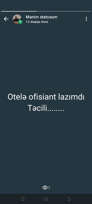 Tikiş: Ofisiant tələb olunur, Otel, Gündəlik ödəniş, 18-29 yaş, 1 ildən az təcrübə