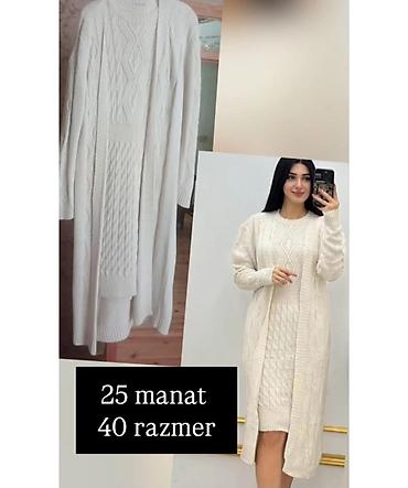 triko: Ağ rəngli toxunma dəst: - Uzun, açıq kardiqan və ona uyğun toxunma — 1