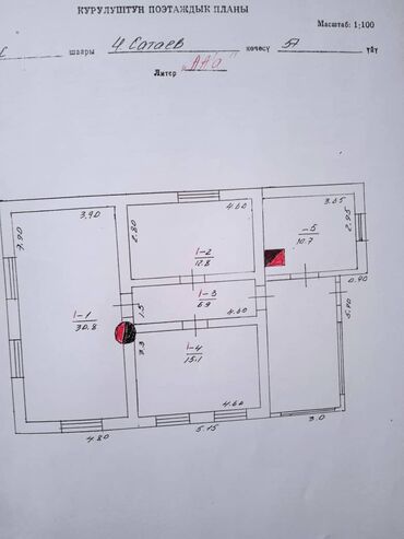 талас баня: 100 м², 4 комнаты, Старый ремонт