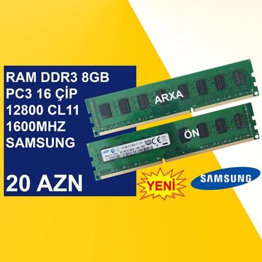 ups 2000 w: Operativ yaddaş (RAM) Samsung, 8 GB, 1600 Mhz, DDR3, PC üçün, Yeni