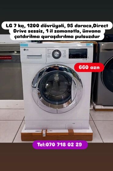 Paltaryuyan maşınlar: LG 7 kg, 1200 dövrüyəli, 95 dəracə,Direct Drive sessiz, 1 il