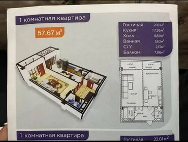 ош батирлер: 1 бөлмө, 57 кв. м, Элитка, 2 кабат, ПСО (өзү оңдоп түзөтүп бүтүү үчүн)