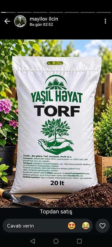 qırmızı gübrə: Yaşıl Həyat TORF – 20 litr Məhsulun tərkibi: - Bio gübrə - Torf - — 1
