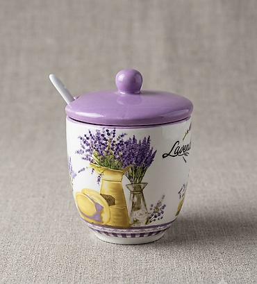 keramik: 2-li lavanda naxışlı keramik şəkərqabı, ədviyyat/konfet qabı dəsti — 1