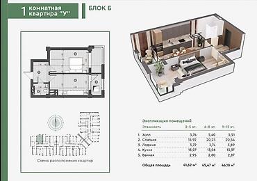 коттедж пантеры: 1 комната, 46 м², 9 этаж, ПСО (под самоотделку) — 3
