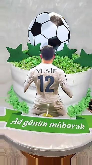 Qida məhsulları: Futbol mövzusunda dizaynlı tort - Sarı-ağ rəng palitrası, futbol topu — 6
