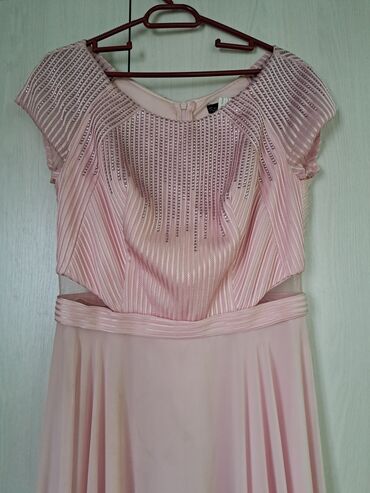 розовое платье с: Вечернее платье, А-силуэт, Длинная модель, Полиэстер, Без рукавов, Стразы, L (EU 40)