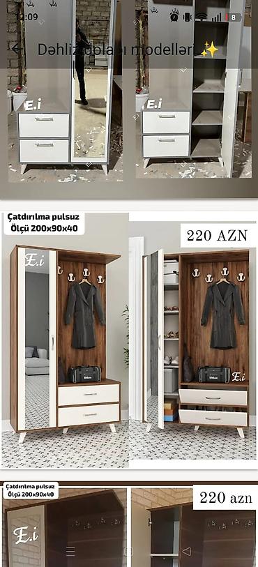 Dəhliz dolabı modelləri - Ölçü: 200×90×40 sm - Geniş saxlama
