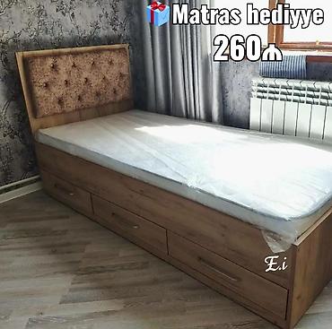 Çarpayılar: Tək nəfərlik taxta çarpayı – alt hissədə 3 geniş çekmece ilə. Yumşaq — 1