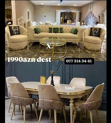 Masa və oturacaq dəstləri: Masa və 6 stul dəsti – Xmd • Komplekt: 1 yemək masası + 6 ədəd stul — 126