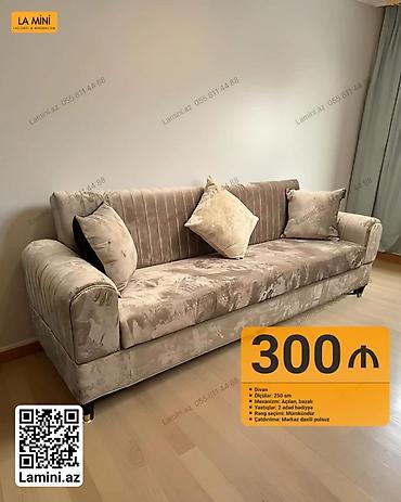 Divan - Ölçü: 250 sm - Mexanizm: açılan, bazalı - Yastıqlar: 2 ədəd