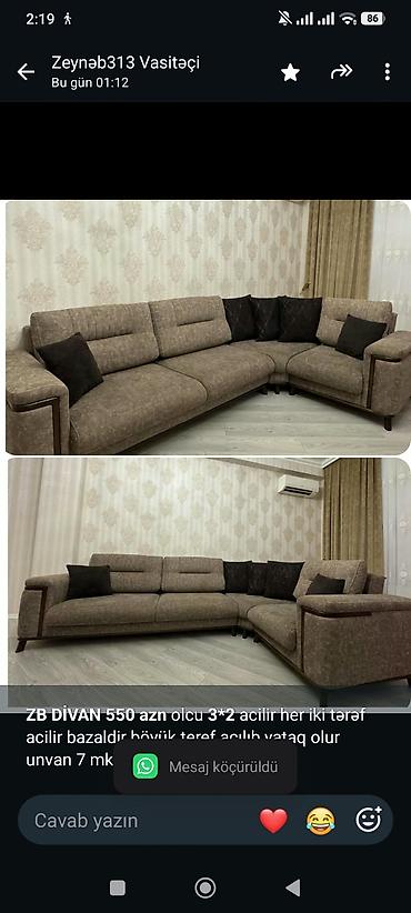 divan üçün parcalar: *ZB* *DİVAN 550 azn* olcu *3*2* acilir her iki tərəf acilir bazaldir — 1
