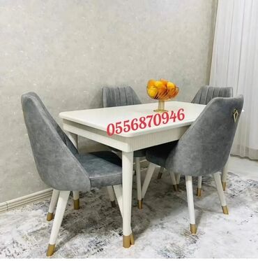 Masa və oturacaq dəstləri: Qonaq otağı üçün, Yeni, Açılmayan, Dördbucaq masa, 6 stul — 15