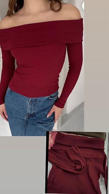 Sviterlər: Bordo rəngli ofşouldər (çiyin açıq) sviter/bluz. - Model: çiyindən — 1