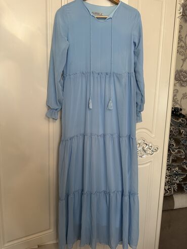 44 размер платье: Детское платье, цвет - Голубой, Б/у