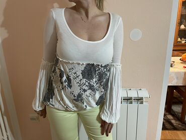čipkaste bluze: M (EU 38), Viskoza, Sa ilustracijom, bоја - Bela