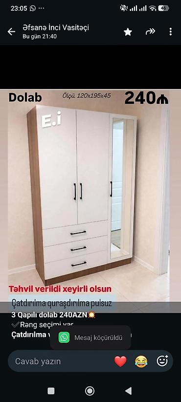 *3 Qapılı dolab 240AZN💥* ✔️Rəng seçimi var *Çatdırılma və