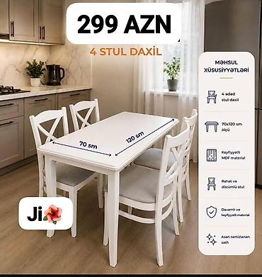 masa metbext: Mətbəx üçün masa və oturma dəstləri Variant 1 – Masa + 4 stul - Ölçü — 1